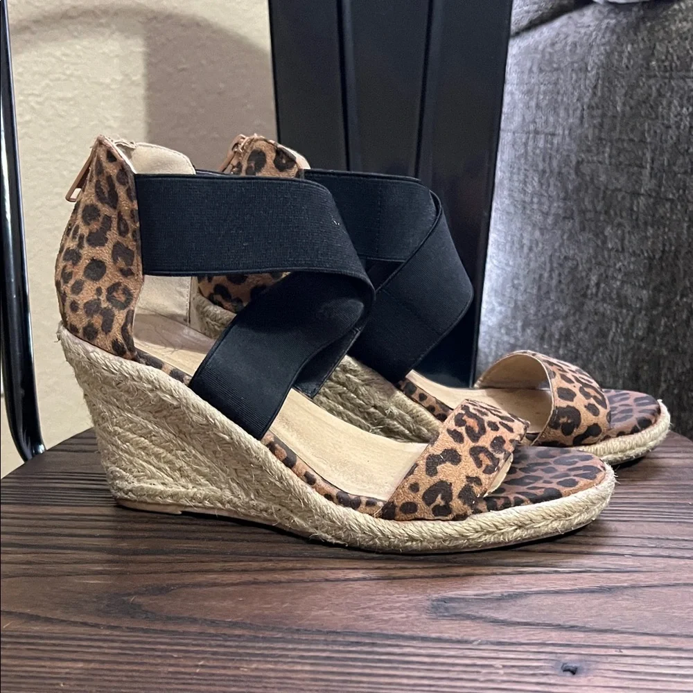 Leopard Print Espadrille Sandals with Black Straps - Picture 3 of 6